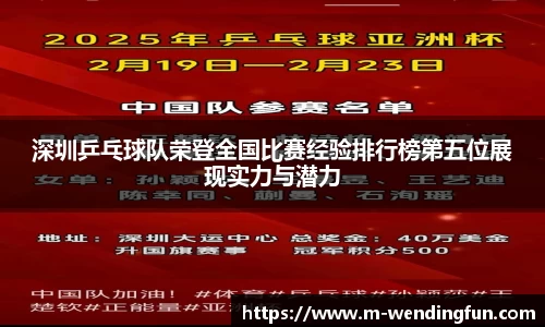 深圳乒乓球队荣登全国比赛经验排行榜第五位展现实力与潜力